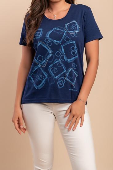 Cotton T-shirt with print, dark blue
