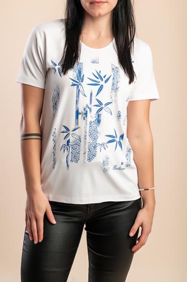 Cotton T-shirt with print, white