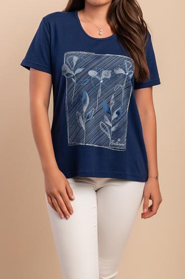 Cotton T-shirt with print, dark blue