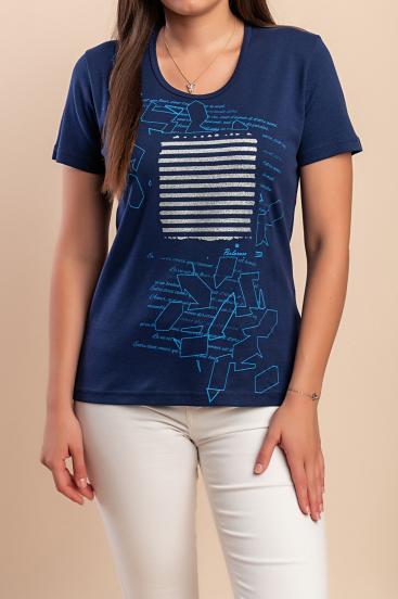 Cotton T-shirt with print, dark blue