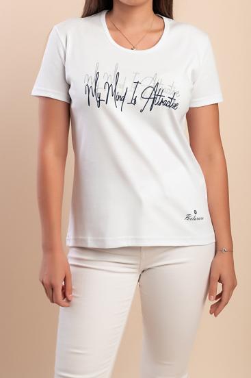 Cotton T-shirt with print, white