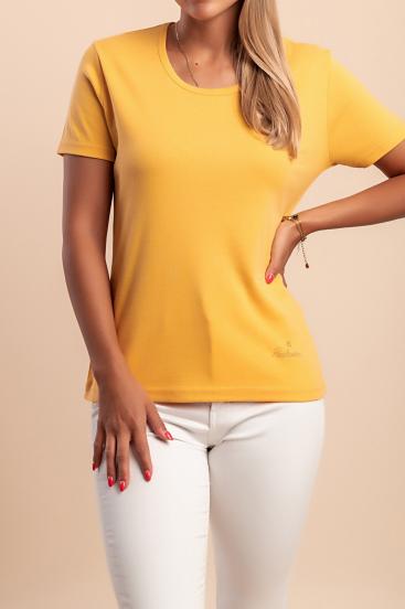 Cotton T-shirt with round neck, yellow