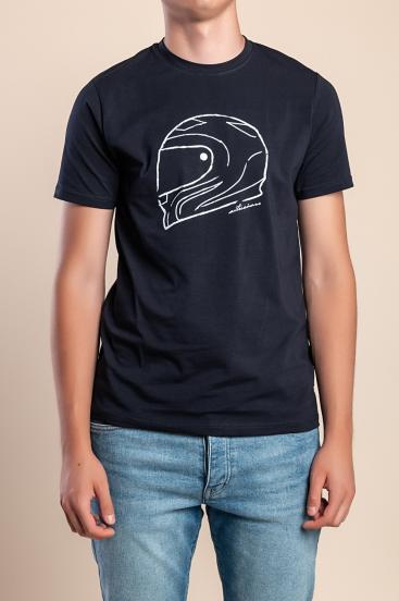 Men's cotton T-shirt with print, dark blue