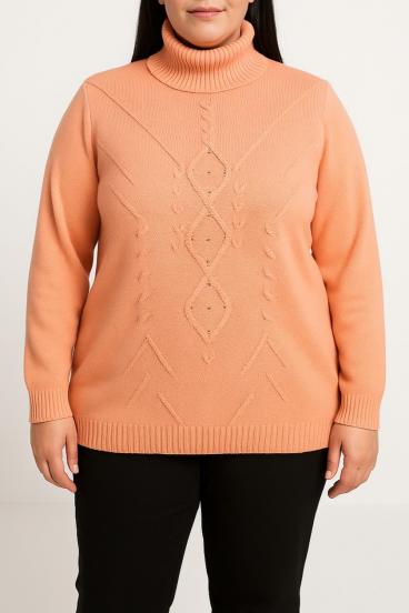 Plus size sweater with high collar, apricot