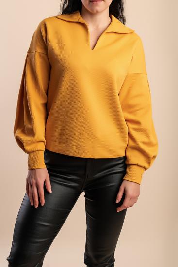 Sweatshirt with a collar, Mustard