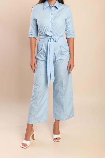 Cotton jumpsuit with print, light blue