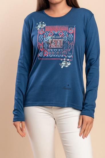 Long-sleeved cotton top, dark blue