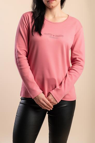 Cotton long-sleeve top, light pink