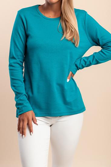 Long-sleeved cotton top, turquoise