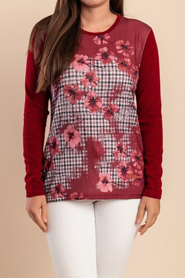 Printed Sweater, Burgundy
