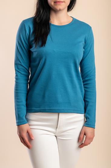 Cotton long-sleeve top, petrol
