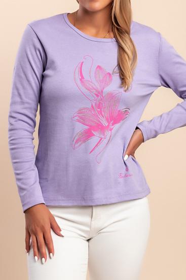 Long-sleeved cotton top, lilac
