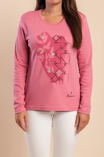 Cotton long-sleeve top, pink