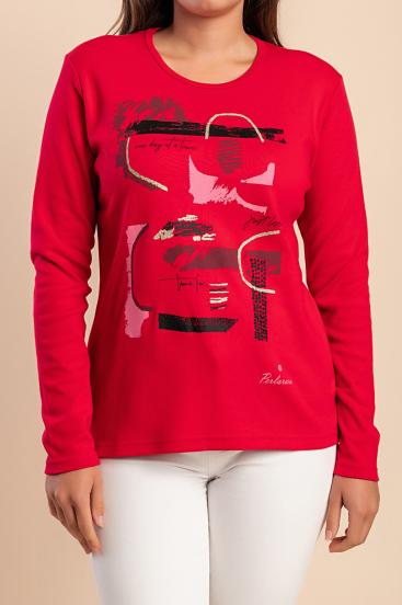 Cotton long-sleeve top, red