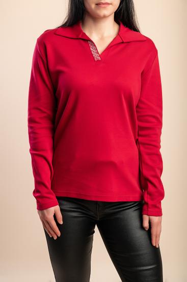 Cotton long-sleeve top, burgundy