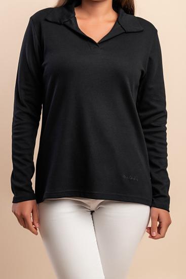 Cotton long-sleeve top, black