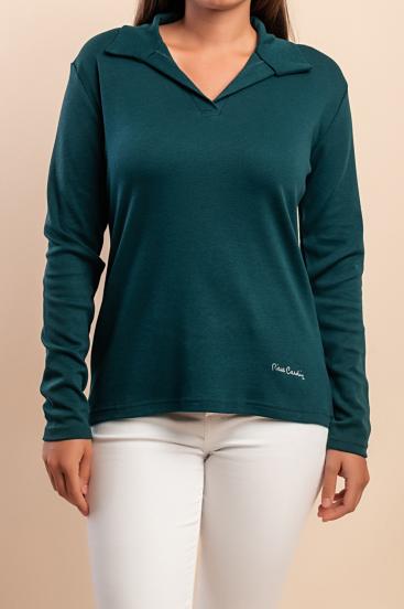 Cotton long-sleeve top, green