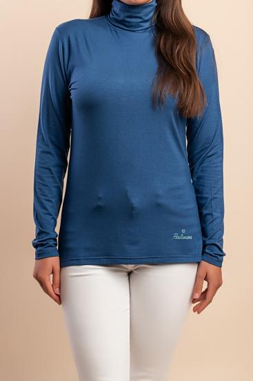 Viscose Top with high collar, dark blue