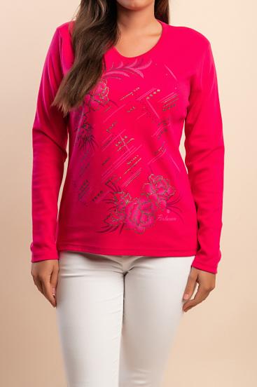 Cotton long-sleeve top, pink