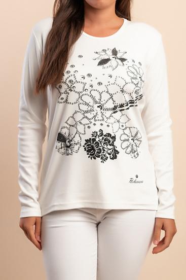 Cotton long-sleeve top, white