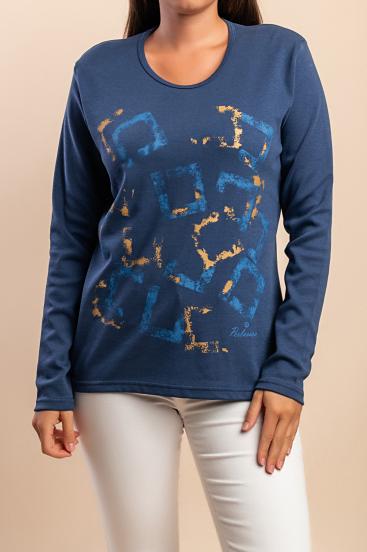 Long-sleeved cotton top, blue