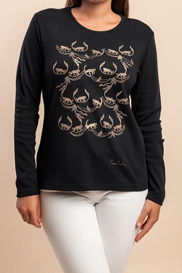 Long-sleeved cotton Top, black