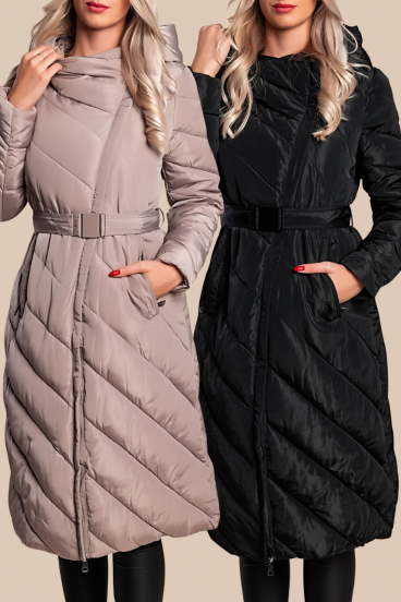 Set of 2 long quilted coats, black/fango