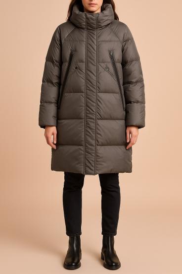 Long winter jacket with large pockets, gray
