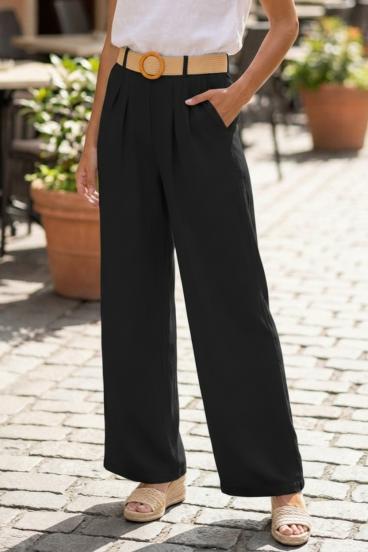 Long pants with decorative belt, black