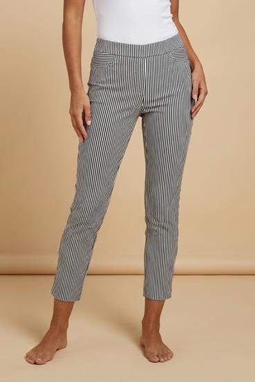 Elegant long pants with striped print, black
