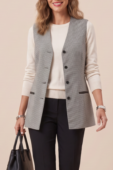 Sleeveless Vest with Checkered Pattern, Black