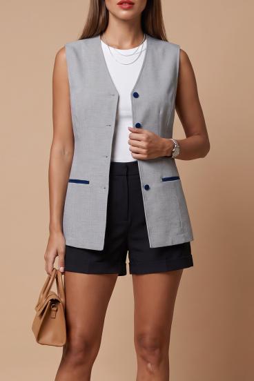 Sleeveless Vest with Checkered Pattern, Blue