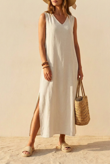 Loose Viscose Maxi Dress, Beige