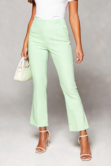 Elegant flare-bottom pants, light green