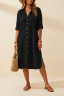Loose linen maxi shirt dress, black