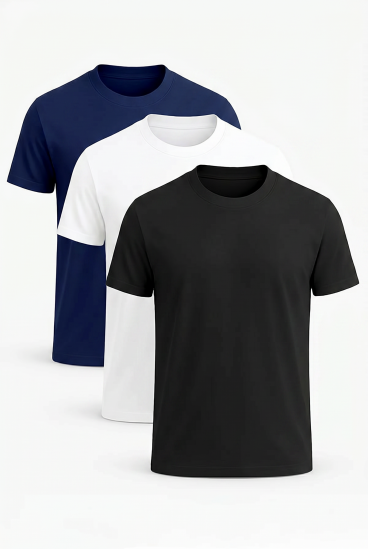 Set of three men's short-sleeve cotton T-shirts, assorted colors