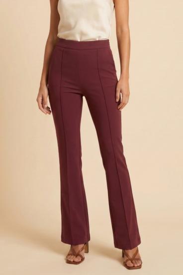 Long flare-bottom pants with high waist, burgundy