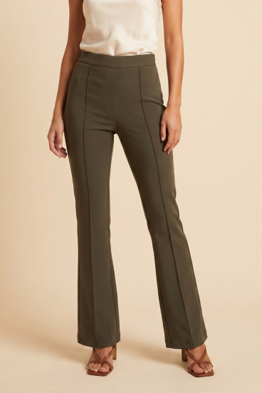 Long bell-bottom pants with high waist, olive