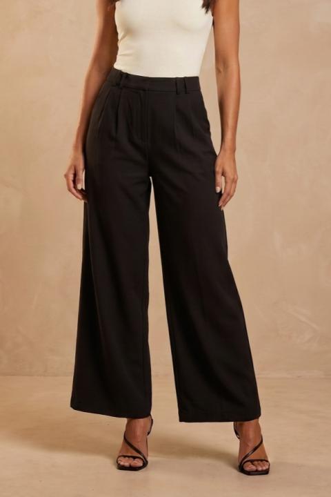 Long wide-leg pants, black