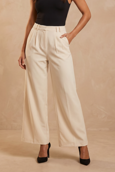 Long wide-leg trousers, cream