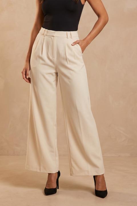 Long wide-leg trousers, cream