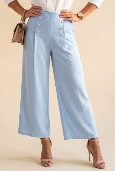 Elegant trousers with decorative buttons, light blue