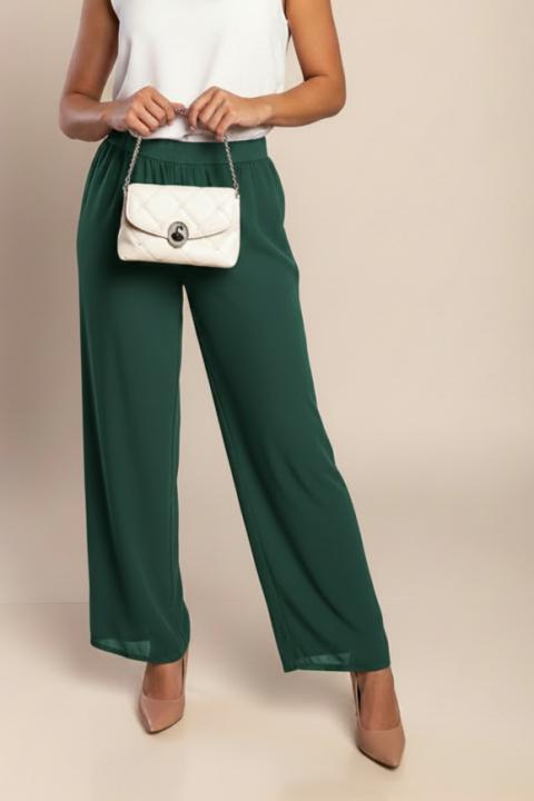 Elegant pants with elastic waistband, green