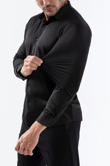 Highly Stretchable Seamless Men's Shirt Made from Wrinkle-Resistant Fabric, Black