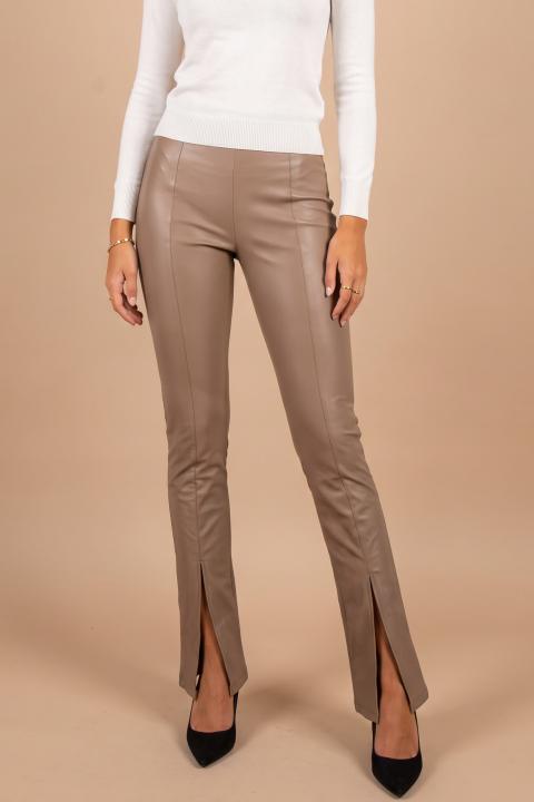 Faux Leather Pants, Beige