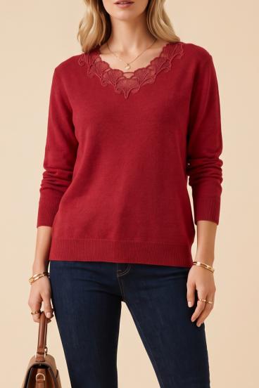 Sweater with Embroidery, Red