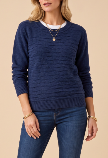 Women's Round Neck Sweater, Dark Blue