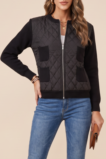 Knitted zip-up jacket, black