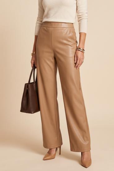 Faux Leather Pants, Light Brown