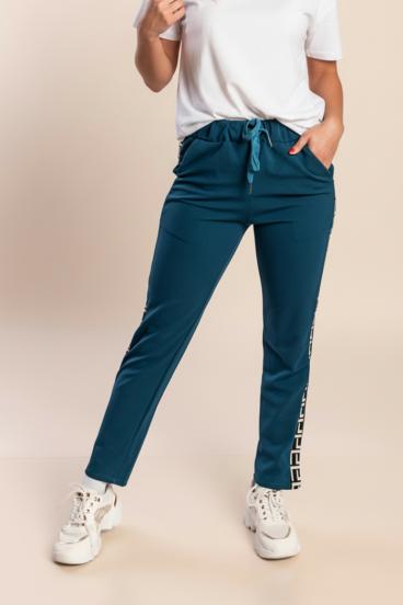 Pants with geometric pattern, petrol